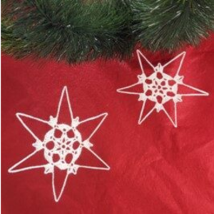 Crocheted Snowflakes on a Red Background